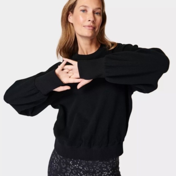 Sweaty Betty sweatshirt mallow in black size Small NEW cropped super soft NWT - Picture 1 of 6